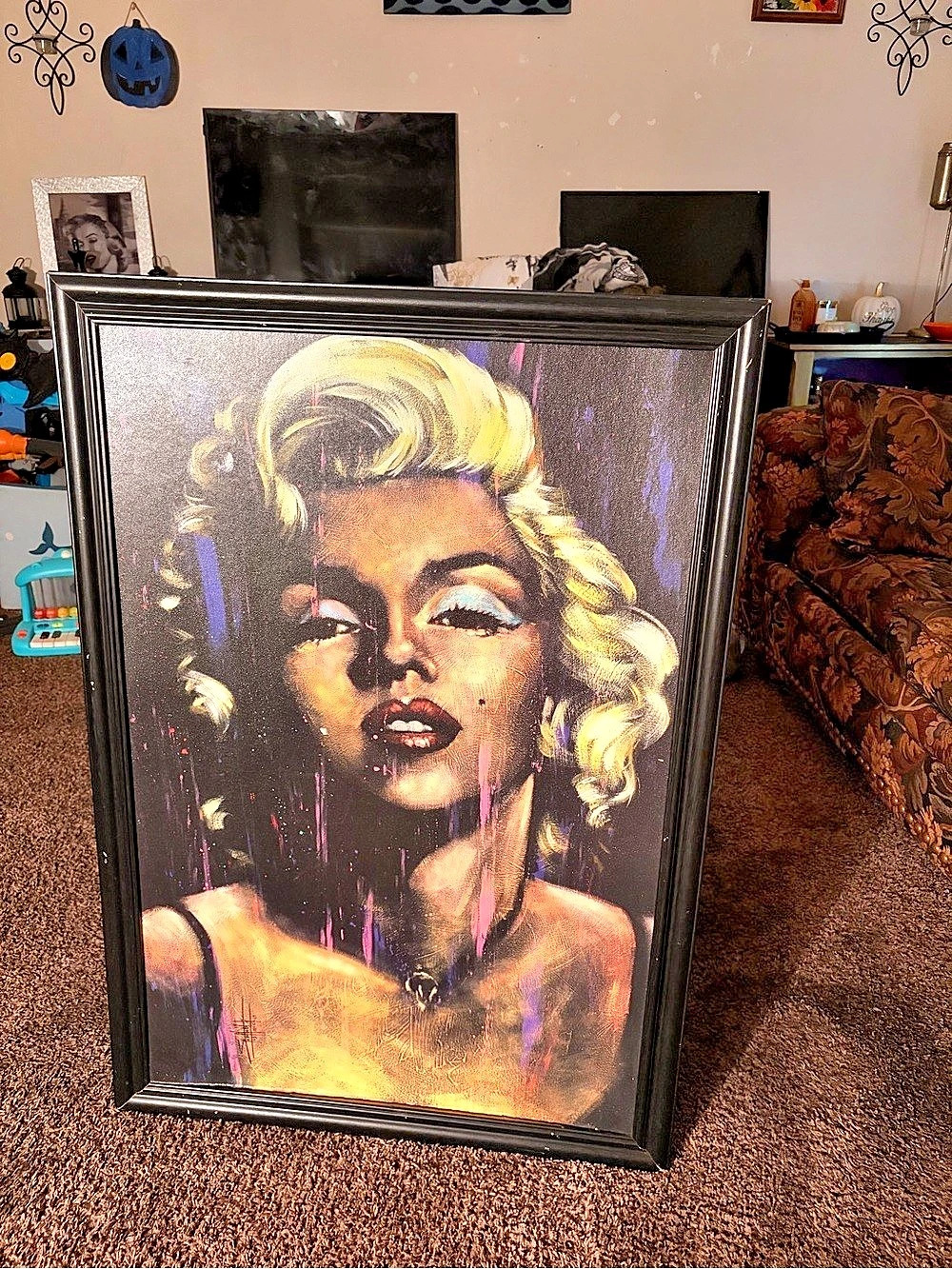 Framed Marilyn Monroe Portrait Print, Black & Yellow